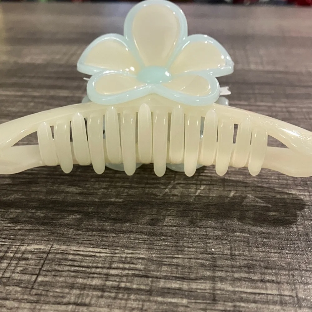 Cream and Blue Flower Hair Clip